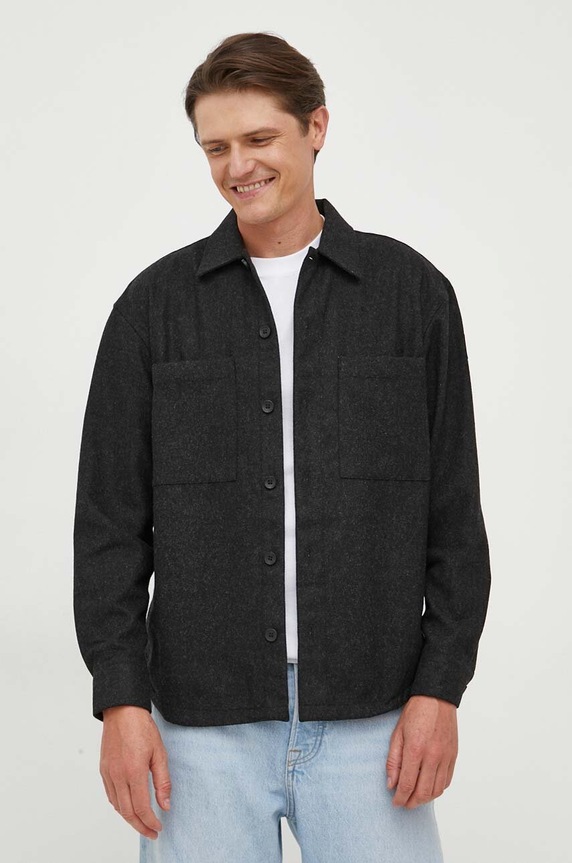 Calvin Klein koszula wełniana klasyczny czarny K10K111731