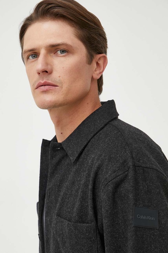 Calvin Klein koszula wełniana czarny K10K111731