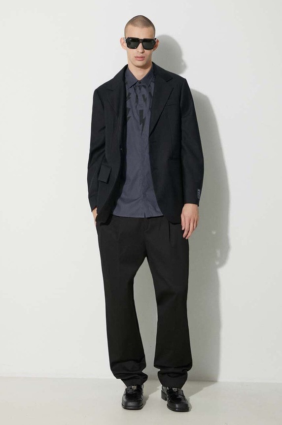 Neil Barrett camicia in cotone LOOSE ROLLED UP FAIR-ISLE THUNDERBOLT NBV6CM172A.V003S.037 blu AW23