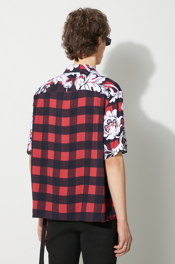 Odzież Neil Barett koszula LOOSE HAWAIIAN CHECK WITH BOLTS PBCM186.V024.1495 czerwony