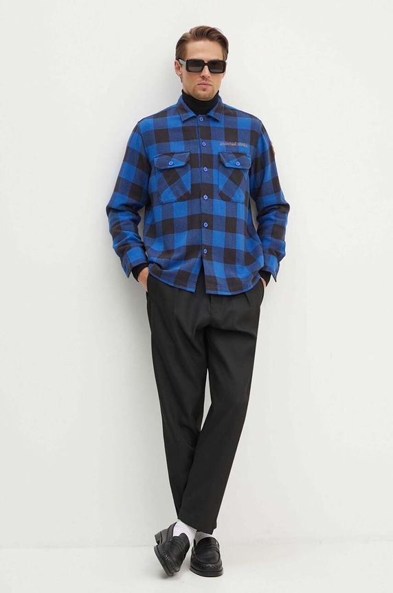 Βαμβακερό πουκάμισο Universal Works L/S Utility Shirt 29177 μπλε AW23