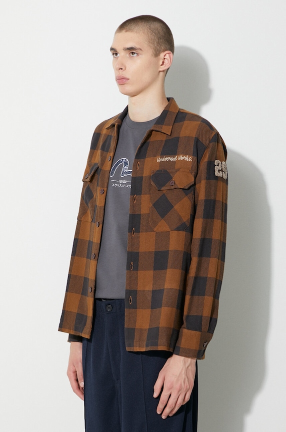 Памучна риза Universal Works L/S Utility Shirt кафяв 29177