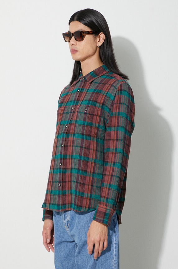 Corridor cămașă din bumbac Ruby Waffle Madras LS verde LS0127