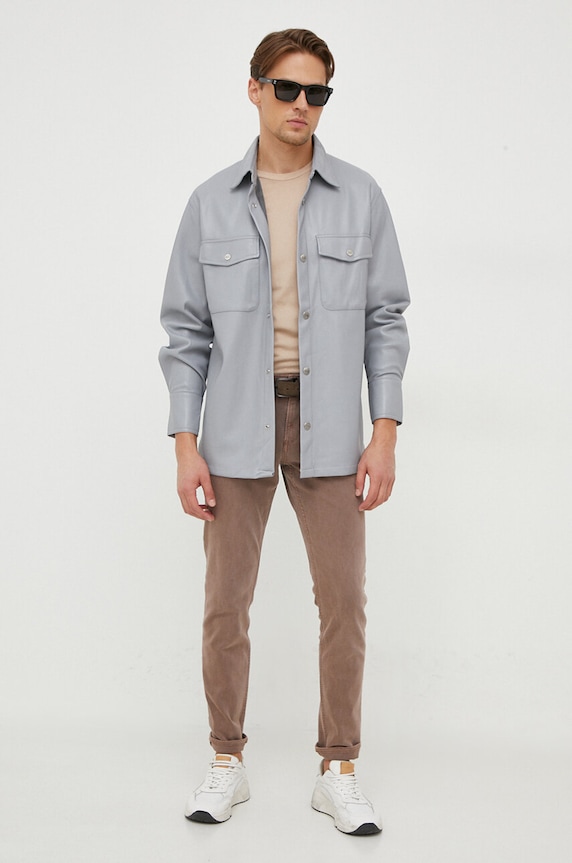 Košeľa United Colors of Benetton 5QWAUQ02W.16K sivá AW23