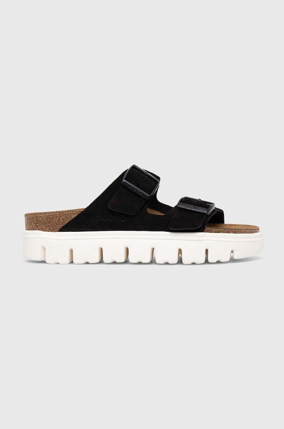 Birkenstock papuci din piele piele întoarsă negru 1023717