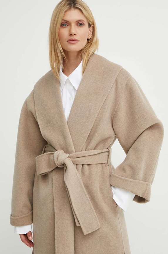 By Malene Birger płaszcz wełniany Q71360005Z brązowy