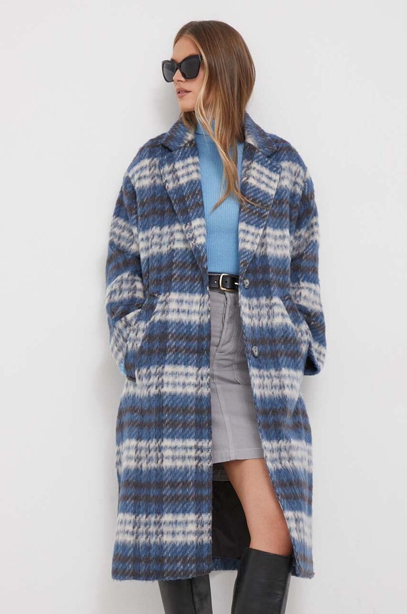 Pepe Jeans płaszcz z domieszką wełny bez kaptura niebieski PL402298.0AA