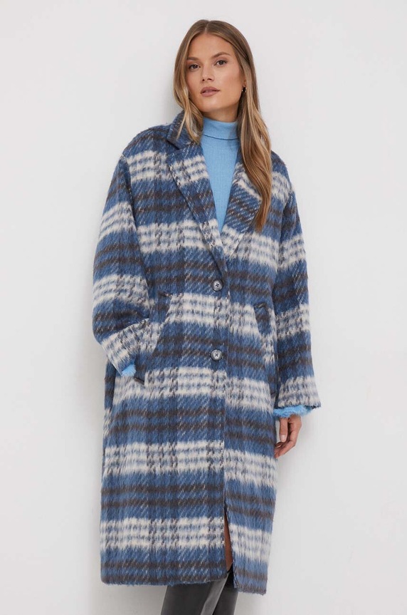Pepe Jeans płaszcz z domieszką wełny niebieski PL402298.0AA