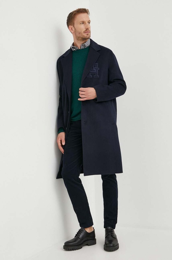 Vlněný kabát Tommy Hilfiger MW0MW32795 námořnická modř AW23