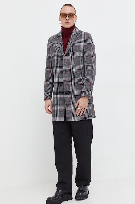 Μάλλινο παλτό HUGO 50499751 γκρί AW23