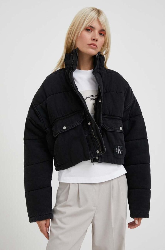 Rifľová bunda Calvin Klein Jeans bez kapucne čierna J20J221685