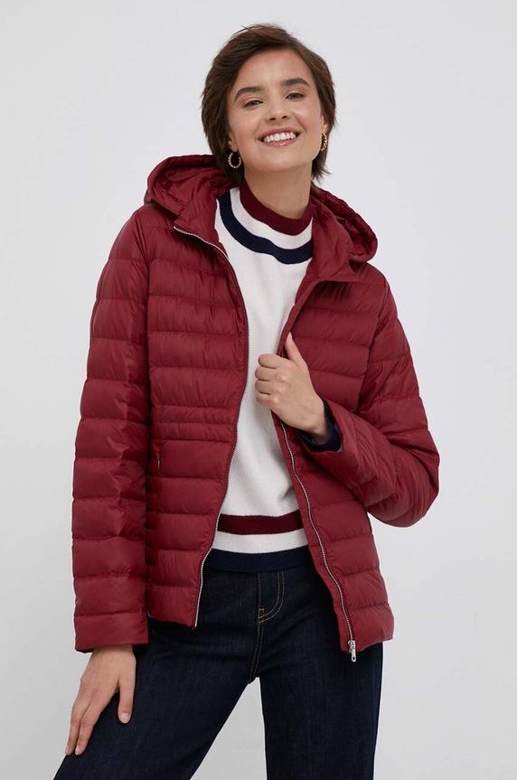 Péřová bunda Tommy Hilfiger přechodné burgundské WW0WW41140