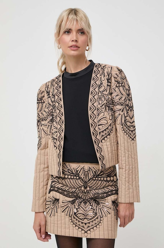 Twinset marynarka z domieszką lnu aplikacja beżowy 232TP2670