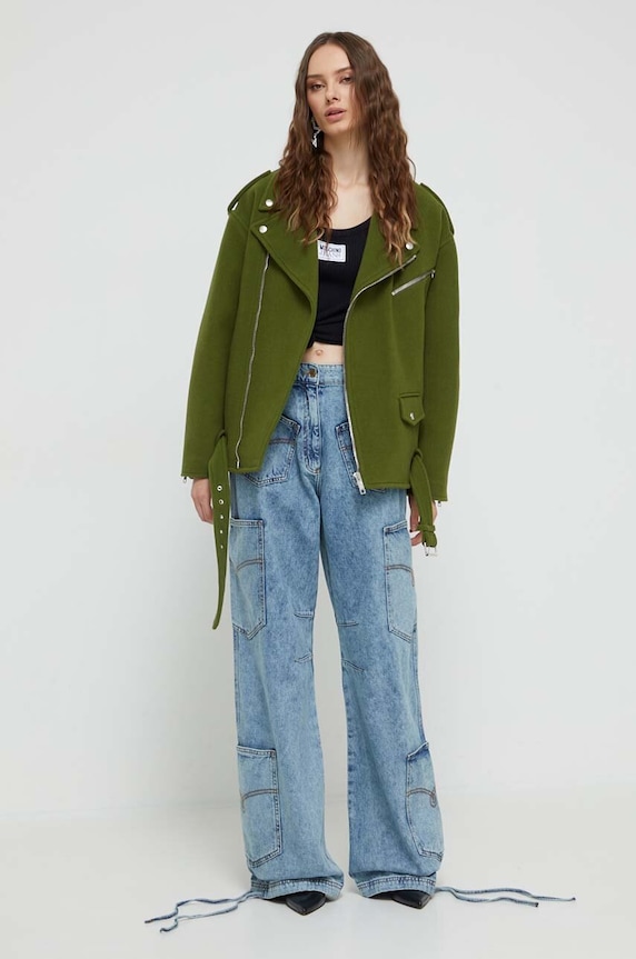 Vlnená bunda Moschino Jeans 0610.8725 zelená AW23