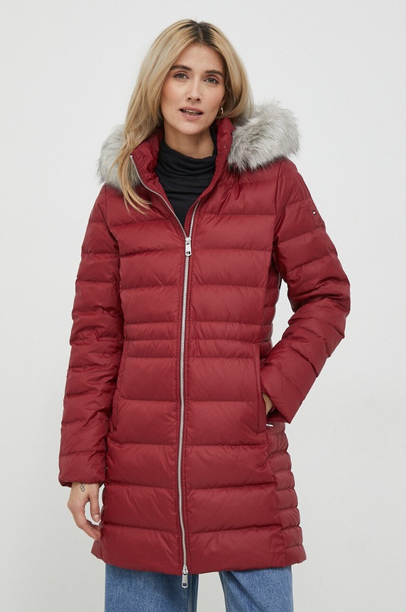Péřová bunda Tommy Hilfiger přechodné burgundské WW0WW39747