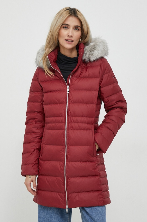 Péřová bunda Tommy Hilfiger přechodné burgundské WW0WW39747