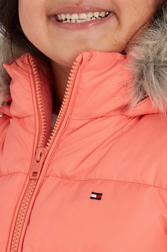 Dětská péřová bunda Tommy Hilfiger oranžová KG0KG07399.128.176.9BYX