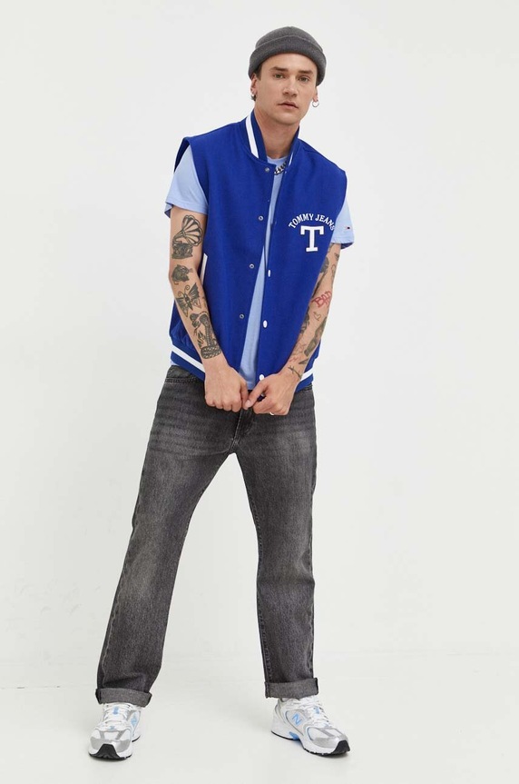 Tommy Jeans bezrękawnik z domieszką wełny DM0DM16631 niebieski AW23