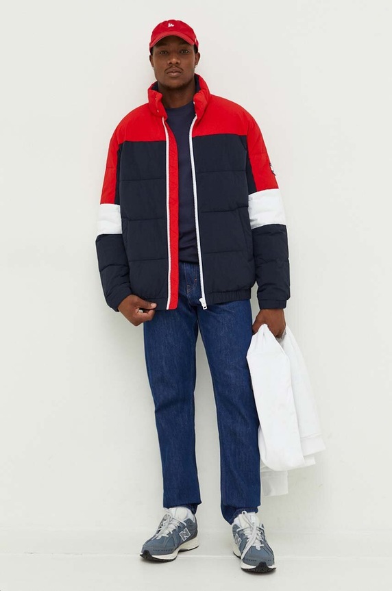 Bunda Tommy Jeans oversize tmavomodrá DM0DM17477