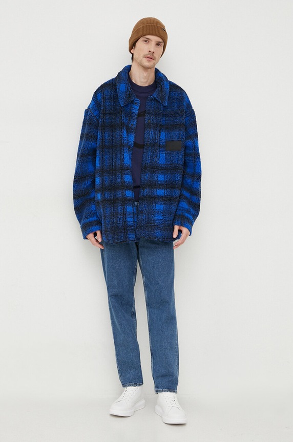 Košilová bunda Calvin Klein Jeans J30J324312 modrá AW23
