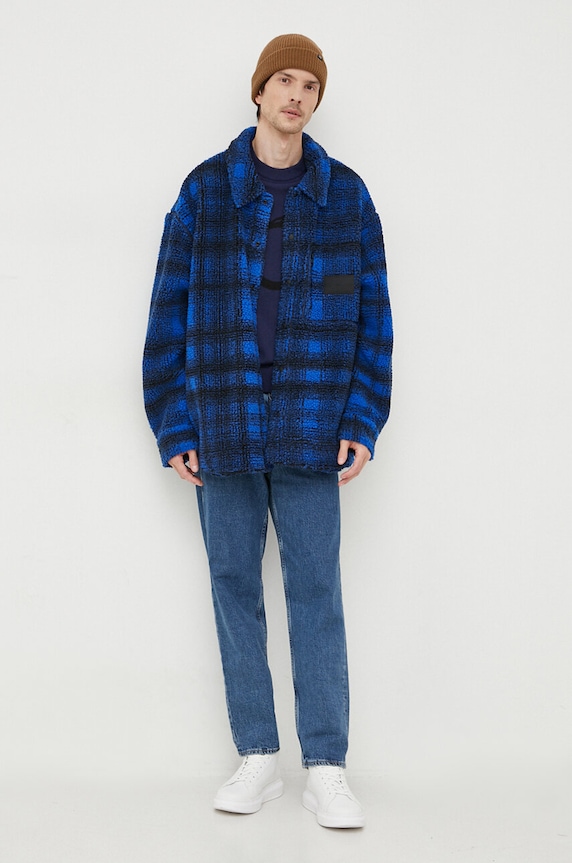 Košilová bunda Calvin Klein Jeans J30J324312 modrá AW23