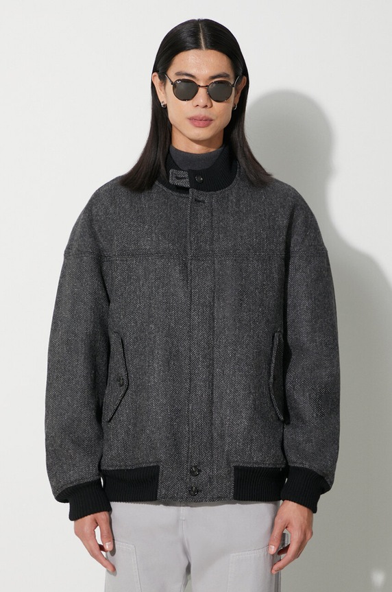Vlnená bunda bomber Baracuta Herringbone Derby Jacket bez kapucne sivá BRCPS1001