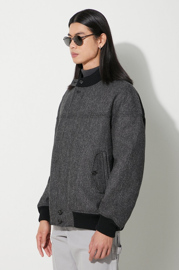 Vlnená bunda bomber Baracuta Herringbone Derby Jacket sivá BRCPS1001