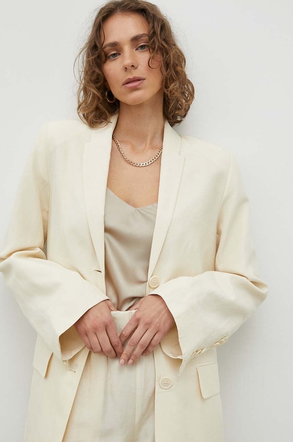 By Malene Birger marynarka z domieszką lnu Porter tkanina beżowy Q71784004