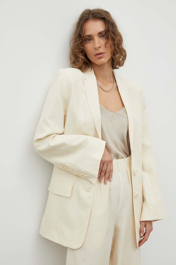 By Malene Birger marynarka z domieszką lnu Porter beżowy Q71784004