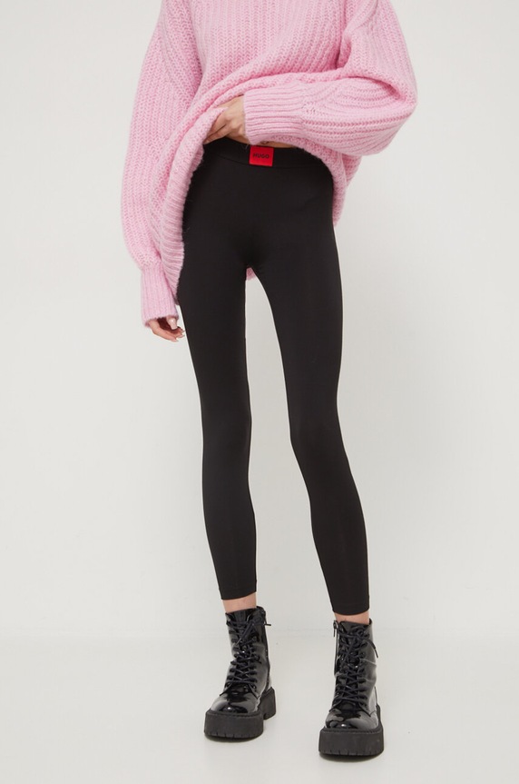 HUGO legginsy lounge LEGGINGS THERMAL z elastanem czarny 50492277
