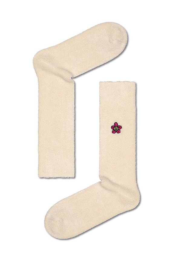 Happy Socks zokni Embroidered Flower Crew Sock hosszúszárú zokni bézs P000190