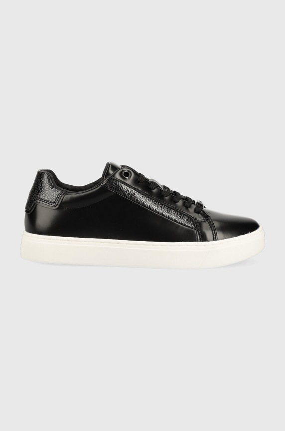 Δερμάτινα sneakers Calvin Klein CLEAN CUP LACE UP-NA φλατ μαύρο HW0HW01592
