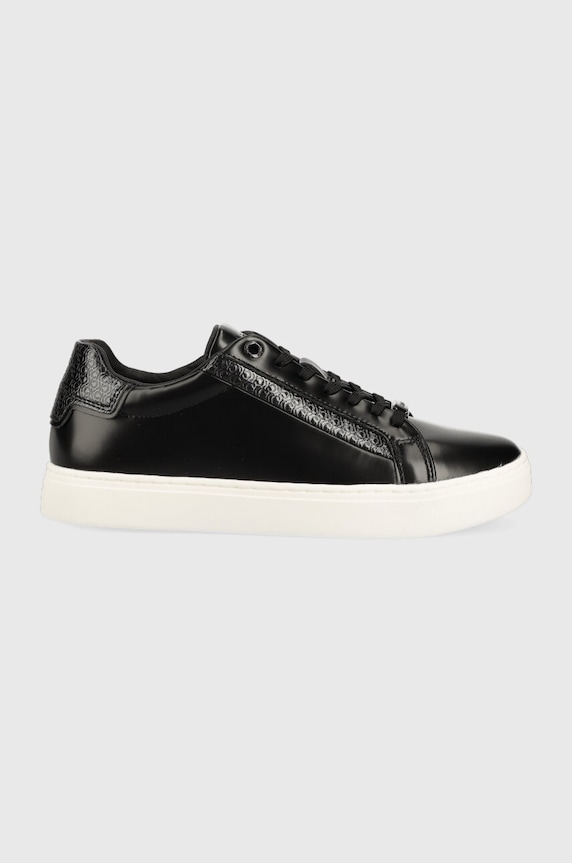 Δερμάτινα sneakers Calvin Klein CLEAN CUP LACE UP-NA φλατ μαύρο HW0HW01592