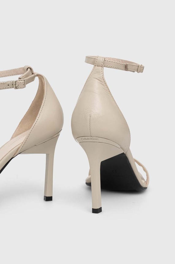 Cipők Calvin Klein bőr szandál GEO STILETTO SANDAL HW0HW01610 bézs