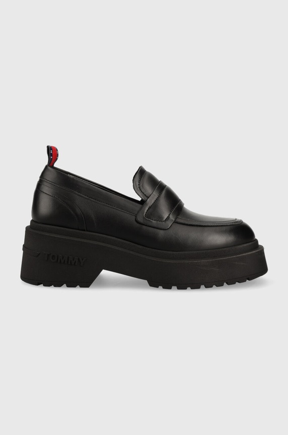 Usnjeni mokasini Tommy Jeans TJW AVA LOAFER Platforma črna EN0EN02218