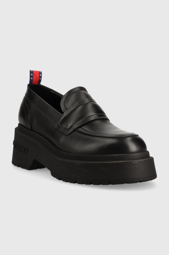 Usnjeni mokasini Tommy Jeans TJW AVA LOAFER EN0EN02218 črna AW23