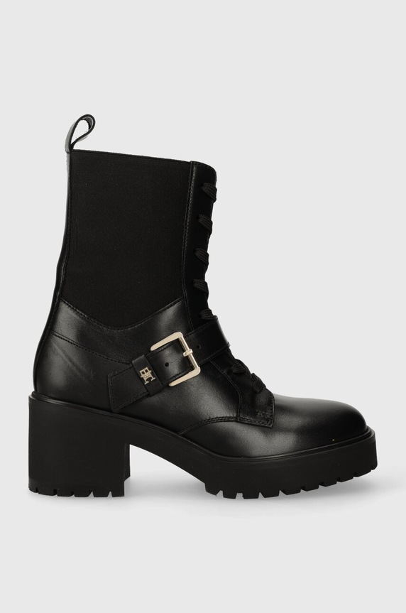 Kožené kotníkové boty Tommy Hilfiger TOMMY BELT LEATHER BOOT textilní černá FW0FW07526