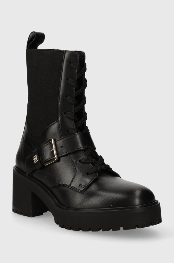 Kožené kotníkové boty Tommy Hilfiger TOMMY BELT LEATHER BOOT FW0FW07526 černá AW23