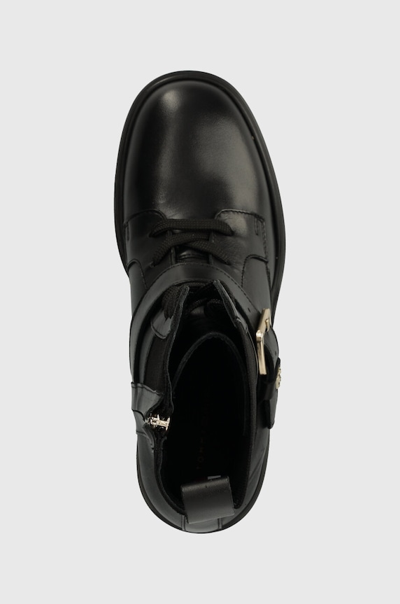Kožené kotníkové boty Tommy Hilfiger TOMMY BELT LEATHER BOOT černá FW0FW07526
