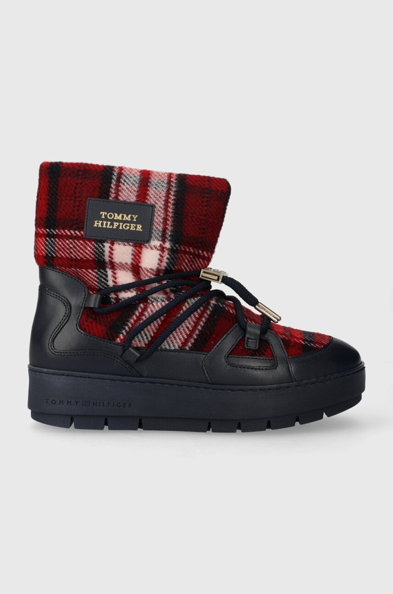 Sněhule Tommy Hilfiger TARTAN SNOWBOOT přírodní kůže námořnická modř FW0FW07612
