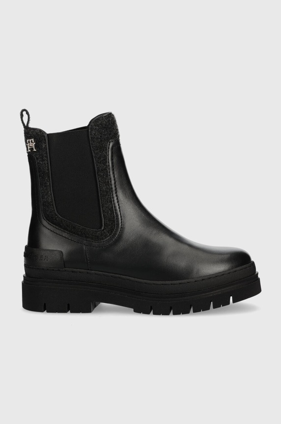 Nízké kozačky Tommy Hilfiger FEMININE FELT CHELSEA BOOTIE textilní černá FW0FW07655