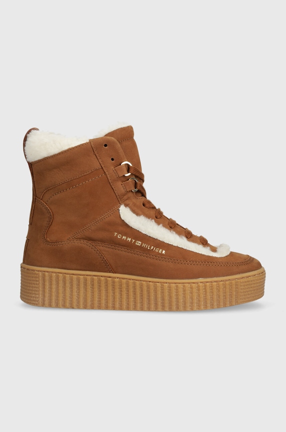 Tommy Hilfiger sneakersy ESSENTIAL LACE UP WARMBOOTIE tekstylny brązowy FW0FW07503
