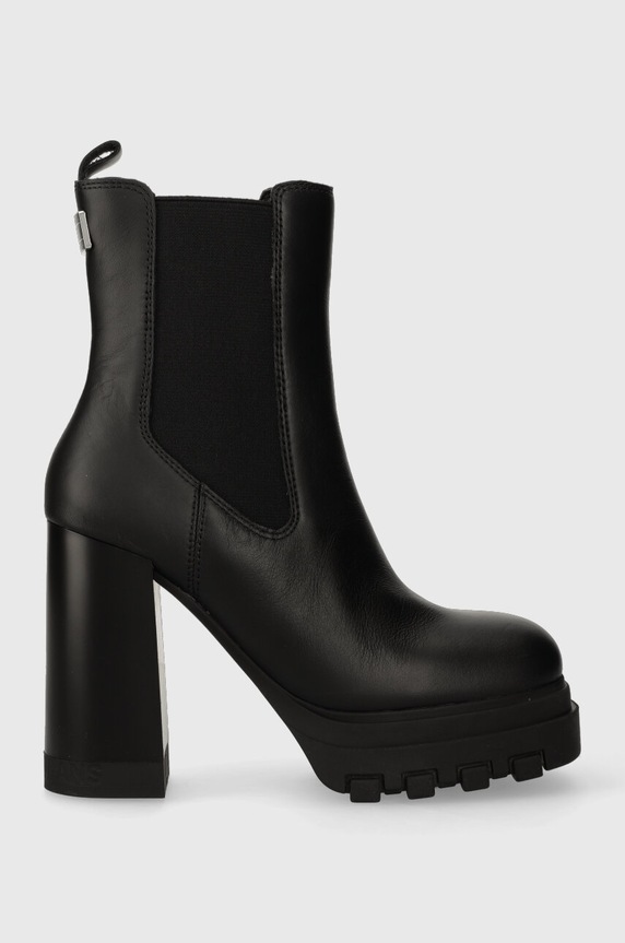Kožené kotníkové boty Tommy Jeans TJW HIGH HEEL CHELSEA textilní černá EN0EN02306