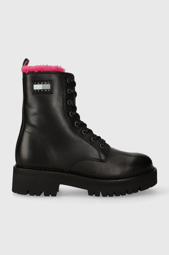 Кожени кубинки Tommy Jeans TJW W URBAN BOOT SMOOTH LTR WL гладка кожа черен EN0EN02402