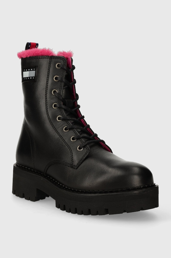 Кожени кубинки Tommy Jeans TJW W URBAN BOOT SMOOTH LTR WL EN0EN02402 черен AW23