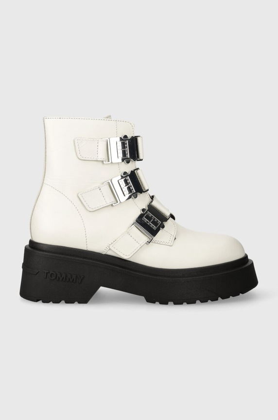 Tommy Jeans botki skórzane TJW CHUNKY BOOT HARDWARE nieocieplane biały EN0EN02443