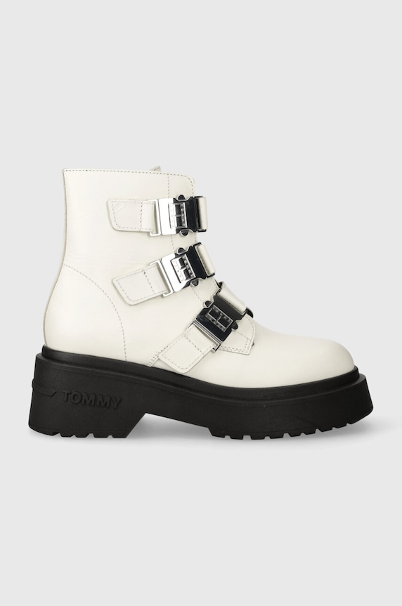 Tommy Jeans botki skórzane TJW CHUNKY BOOT HARDWARE nieocieplane biały EN0EN02443