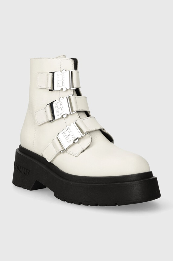 Tommy Jeans botki skórzane TJW CHUNKY BOOT HARDWARE EN0EN02443 biały AW23
