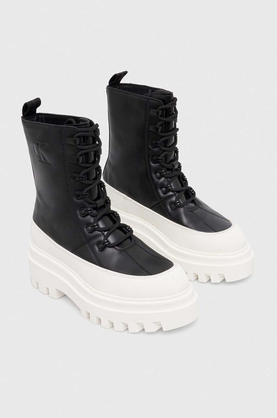 Calvin Klein Jeans workery skórzane FLATFORM LACE UP BOOT LTH YW0YW01110 czarny AW23