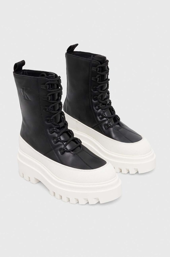 Calvin Klein Jeans workery skórzane FLATFORM LACE UP BOOT LTH YW0YW01110 czarny AW23